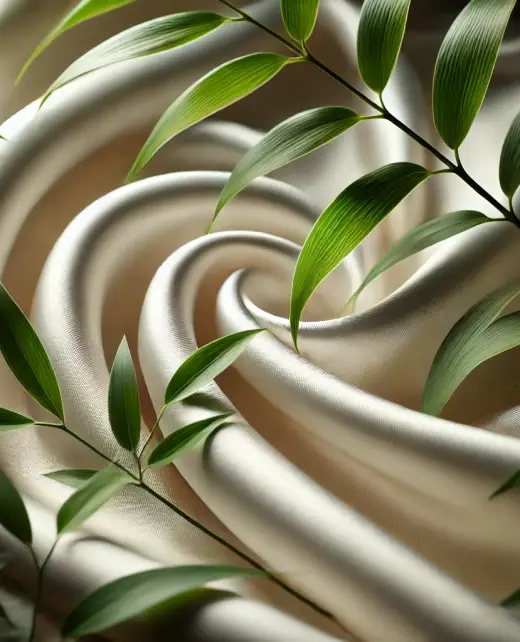 DALL·E 2025-02-24 23.54.27 – A close-up of a luxurious, silky fabric with a soft and smooth texture, draped elegantly. The fabric is surrounded by fresh green bamboo leaves, empha DALL·E 2025-02-24 23.54.27 - A close-up of a luxurious, silky fabric with a soft and smooth texture, draped elegantly. The fabric is surrounded by fresh green bamboo leaves, empha