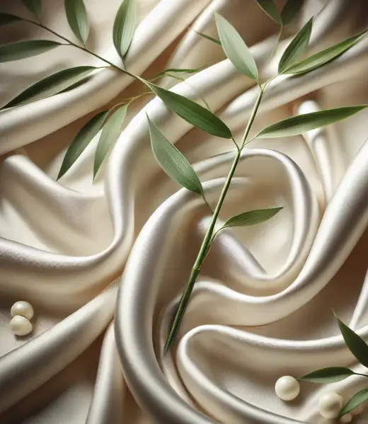 DALL·E 2025-02-24 23.58.15 – A close-up of an elegant, silky fabric with a soft and flowing texture, gently draped. The fabric is intertwined with fresh bamboo leaves, highlightin DALL·E 2025-02-24 23.58.15 - A close-up of an elegant, silky fabric with a soft and flowing texture, gently draped. The fabric is intertwined with fresh bamboo leaves, highlightin